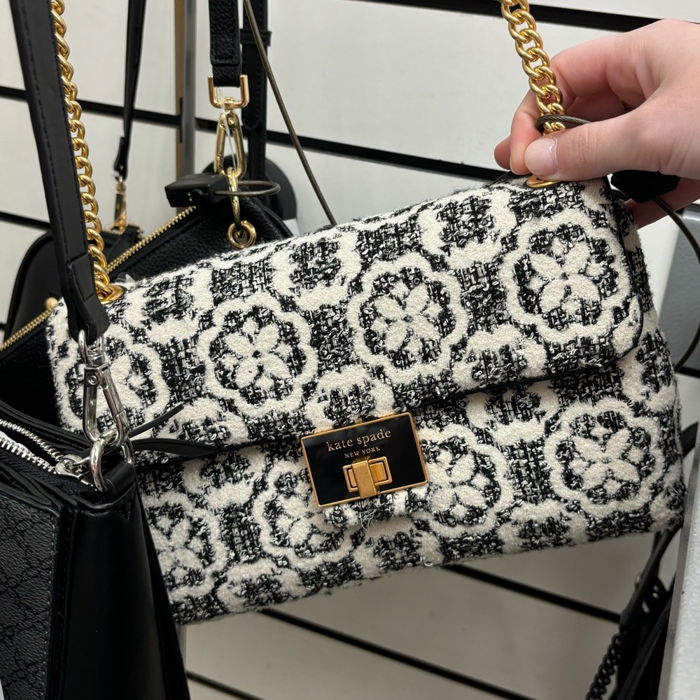 Kate Spade Tweed Evelyn Spade Flower Monogram Medium Convertible Shoulder Bag - Picture 13 of 14